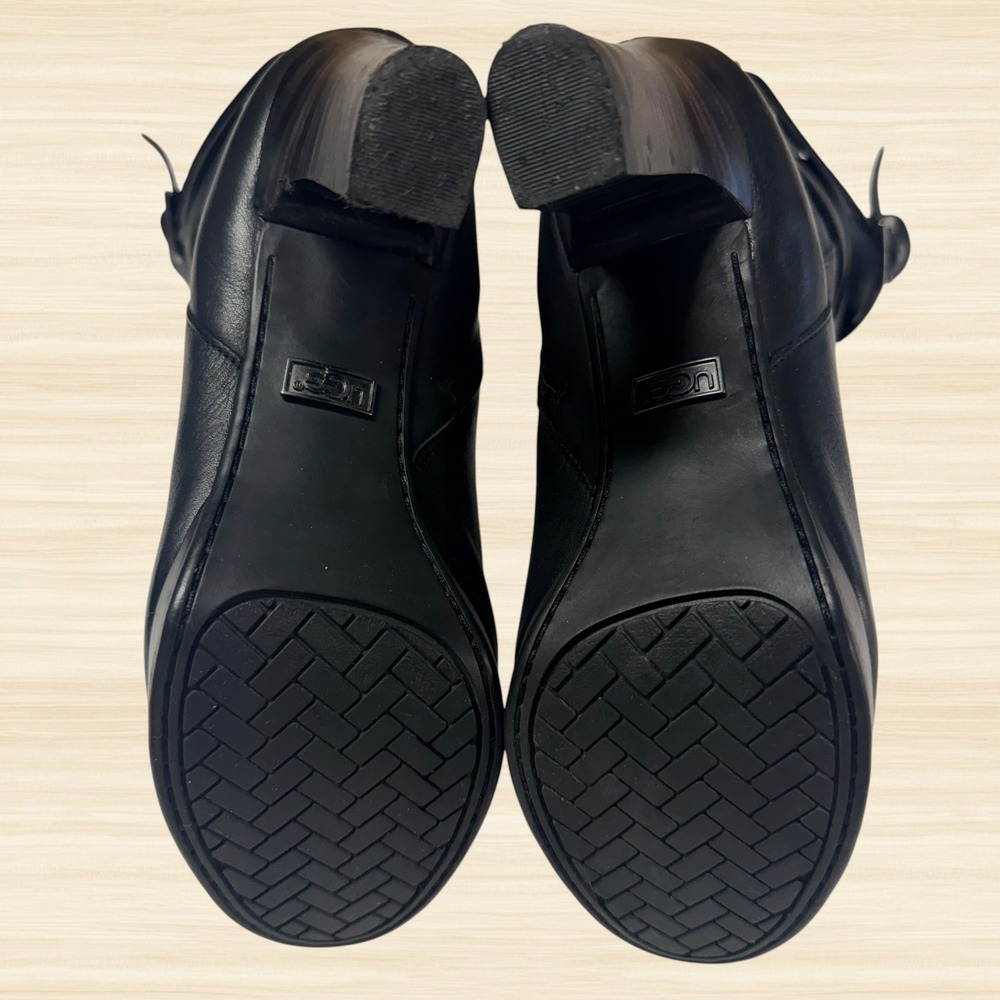 UGG Jardin Black Leather Moto Buckle Strap Mid Calf Heeled Boots Womens 9 - Picture 9 of 13